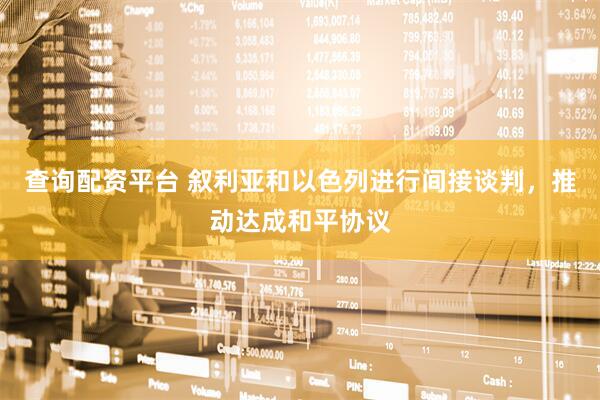 查询配资平台 叙利亚和以色列进行间接谈判，推动达成和平协议